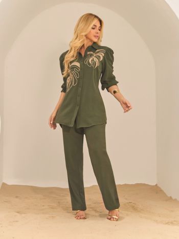 CONJUNTO BORDADO FOLHAGEM