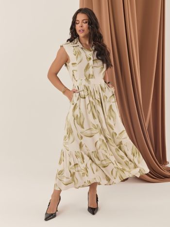VESTIDO MIDI FOLHAGEM VERDE